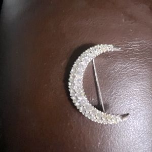 Vintage Swarovski silver tone half moon brooch/pin